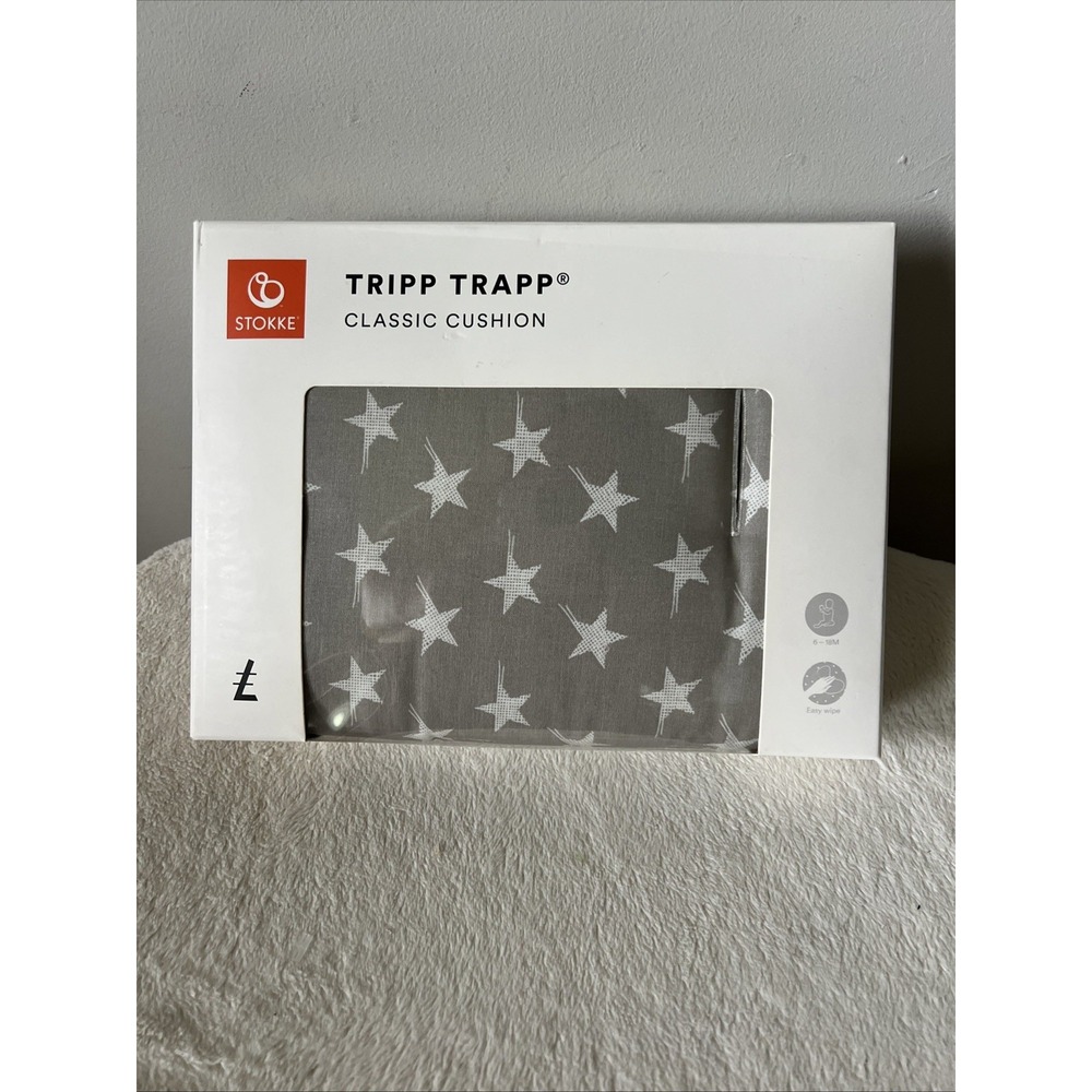 STOKKE Tripp Trapp Classic Cushion Easy Wipe - Grey Stars - NEW